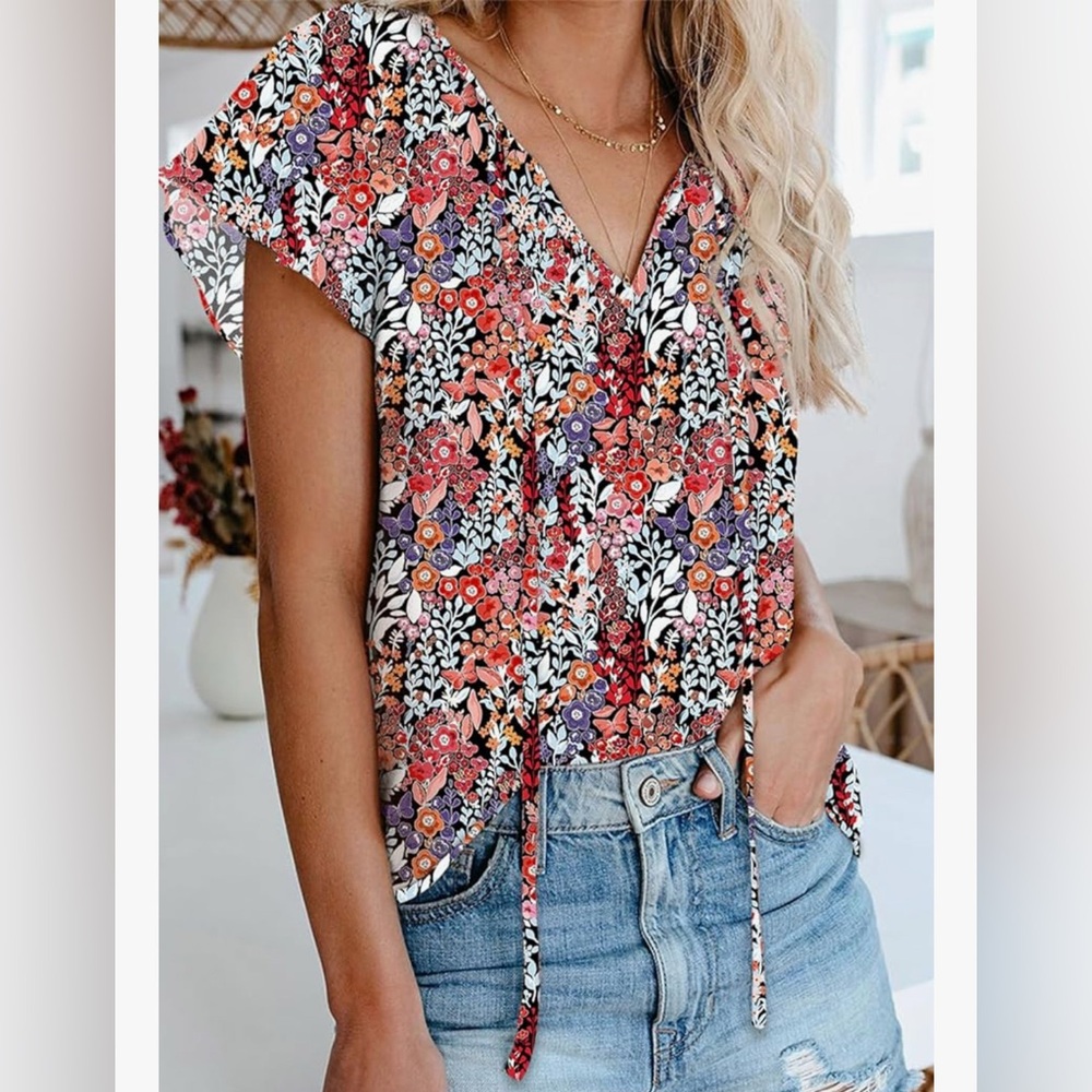 Like New Dokotoo Women's Casual Boho Floral Printed V Neck Top